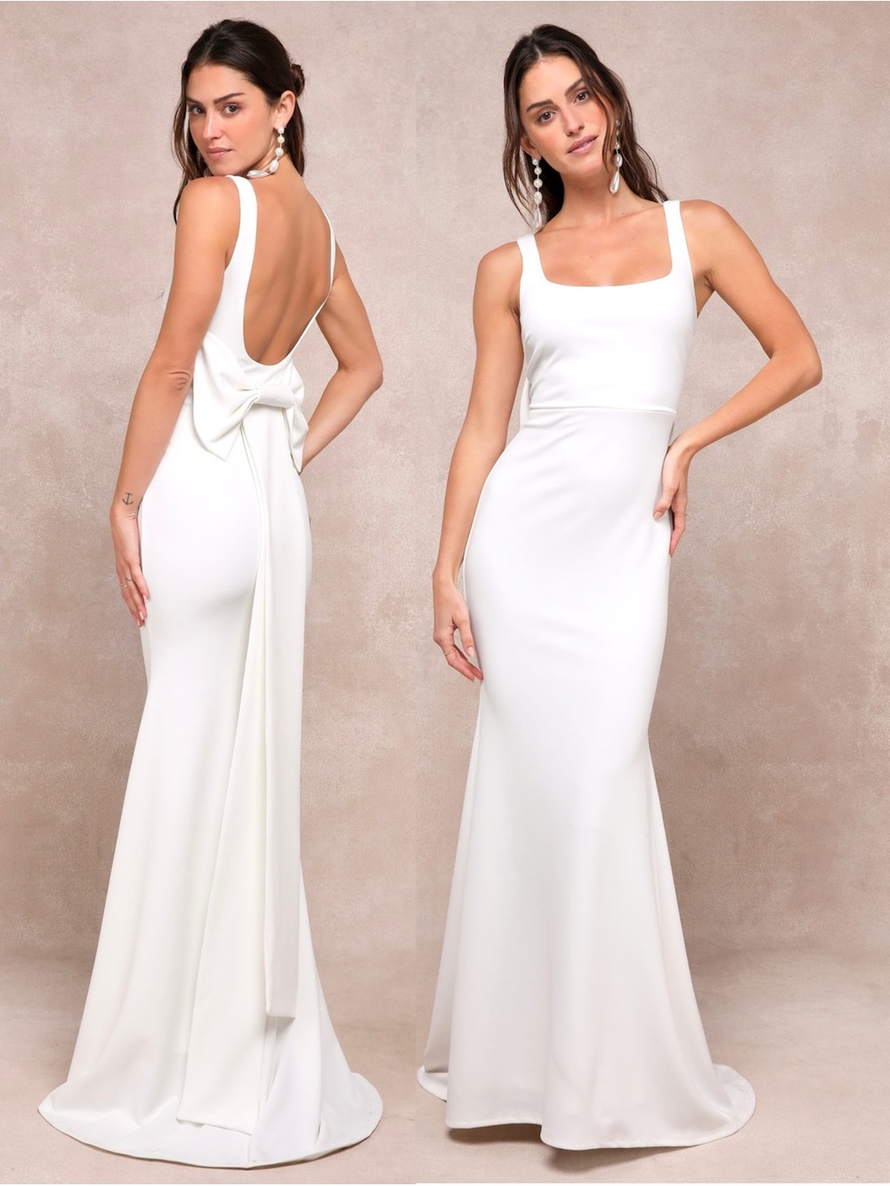 LULUS Bow Back Square Neck Mermaid Train Skirt Scandi Princesscore Bridal Gown S